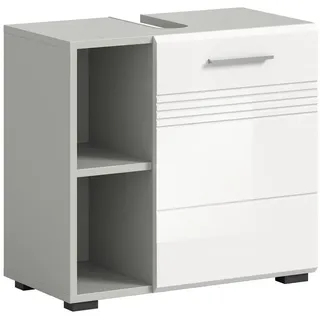 inn.furn Waschbeckenunterschrank Weiß Hochglanz Grau, 60 cm Carlo