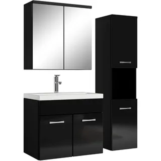 Badezimmer Badmöbel Set Montreal mit Spiegelschrank 60cm Waschbecken Hochglanz S