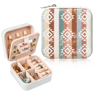 ceelgon Western-Schmuckschatulle, Boho-Druck, Reise-Schmuck-Organizer, Weihnachtsgeschenke für Frauen, Country-Mädchen, Cowgirl-Sachen, klein, tragbar, Reisezubehör für Frauen, Weiß, Boho