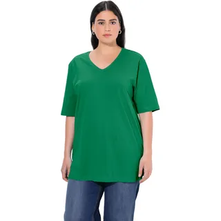 Ulla Popken Damen große Größen Übergrößen Plus Size T-Shirt, V-Ausschnitt, Relaxed, Halbarm smaragdgrün 58+ 515283459-58+