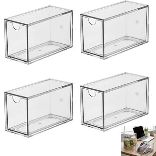 4 Stück Schreibtisch Organizer Büro,Durchsichtig Acryl Stapelbar schubladenbox,Teebeutel Organizer Aufbewahrung mit Schubladen für Teebeuteln, Schreibtischutensilien,Kaffeekapseln, Zucker, Kosmetik