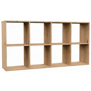 Selsey Malax Wandregal, 8 Fächer, 75x147x30 cm, laminiertes Holz, Farbe: handgefertigte Eiche, modular hoch/niedrig, modern/klassisch, für Wohnzimmer/Büro, einfache Selbstmontage