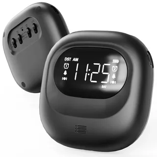 Wecker für Tiefschläfer, Kleiner Lauter Vibrationswecker, Tragbare und Wiederaufladbare Digitale Wecker für Reisen, Studenten, Schwerhörige und Gehörlose, Doppelalarm, 12/24H, DST, Schlummerfunktion