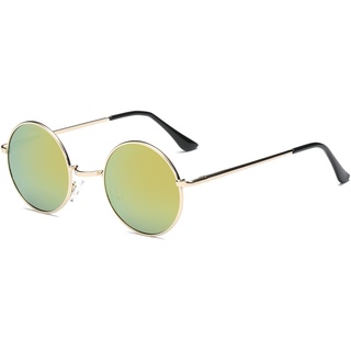 SOJOS Schick Klassische Retro Runde Verspiegelt Alien Unisex Sonnenbrille Herren Damen SJ1058 mit Gelb