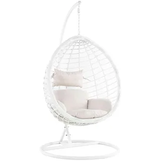 Beliani Hängesessel mit Gestell PE Rattan weiß 106 cm Fano , Weiß , Kunststoff , 108x200x108 cm , Gartenmöbel, Gartenschaukeln, Hängesessel