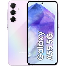 Samsung Galaxy A55 5G Smartphone, Android-Handy ohne Vertrag, 256 GB / 8 GB RAM, 2 Tage Akkulaufzeit, 50-MP-Kamera, Awesome Lilac, 2,5 Jahre Herstellergarantie