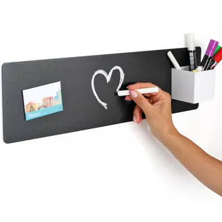KalaMitica - Magnettafel für die Wand, Kreidetafel Magnetisch aus Stahl, beschreibbar mit Kreide und abwischbar, Pinnwand für Magnete - Schwarz Anthrazit - 14 x 50 cm