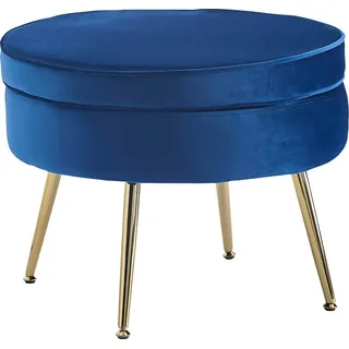 SalesFever Sitzpouf aus Samt Dunkelblau Beine Chrom Gold