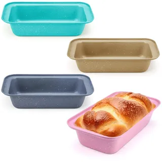 Huakaile Kastenform aus Karbonstahl, Antihaft-Brotform, rechteckig, Backformen-Set zum Backen, Kuchen, Ofen, Sauerteig, hausgemachte Sauerteig, 4 Stück (Grau, Gold, Rosa, Blau)
