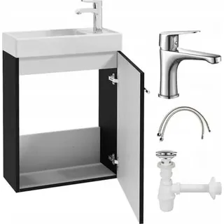 DomoDomo Waschbeckenunterschrank Schwarz 50 x 70 x 21,3 cm – Bad Unterschrank mit Waschbecken und Armatur, Badmöbel Set für modernes Badezimmer, Hänge - Schwarz