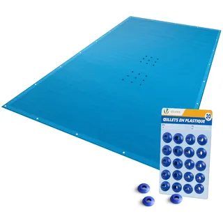 VOUNOT® Poolabdeckung Rechteckig 4x7m, Pool Abdeckplane PE 160g/m2, Wasserdicht UV-beständig Reißfest, Doppelte Poolplane mit DIY-Drainagelöchern & Aluminiumösen, für Aufstellpools, Dunkelblau