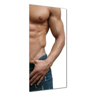 Wallario selbstklebende Duschrückwand 80 x 180 cm mit Motiv Halbnackter Mann mit Jeans - Wandverkleidung mit Hochglanzlaminat in Glasoptik