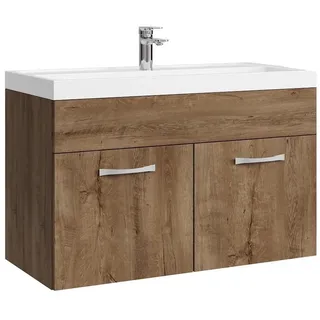 Badplaats Badmöbel Set mit Waschbecken und Unterschrank Paso 01 80 x 40 cm Braun Eiche - Waschbeckenunterschrank mit Waschbecken - Braun
