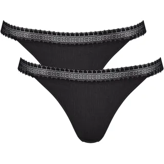 Tanga SLOGGI "GO Ribbed", Damen, Gr. M, schwarz, Single Jersey, Obermaterial: 95% Baumwolle, 5% Elasthan, Unterhosen Tanga, weiche, Baumwollmischung, Spitzenbesatz, bequem