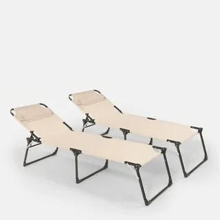 2er Set Liegestühle Strandliegen Sonnenliegen aus Aluminium für Strand und Garten Mauritius - Beige - Beige