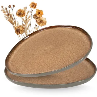 Moritz & Moritz ORGANIC Servierteller Set - 2x Große Teller aus hochwertigem Steinzeug, Modern & Zeitlos, Mikrowellen- & Spülmaschinengeeignet - Perfekt für Salate, Grillfleisch, Snacks & mehr