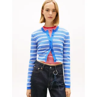 Tommy Jeans Strickjacke "TJW CREW NECK STRIPE CARDI EXT" reine Baumwolle, Streifen Look, empire blau