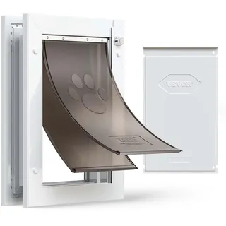 Vevor Hundeklappe (Mittelgroß) mit Doppelmagnetklappen & Metallrahmen, Wetterfeste Katzenklappe für Innen- und Außentüren, Katzentür Hundetür Haustierklappe Weiß 20,96 x 31,12 cm (Breite x Höhe)