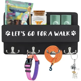 Calenxy Hundegarderobe mit Ablage, Hundeleinen Halterung Wand mit 4 Haken, Groß Wandhalter für Hundeleine, Holz Hunde Garderobe Schlüsselbrett für Flur, Eingangsbereich