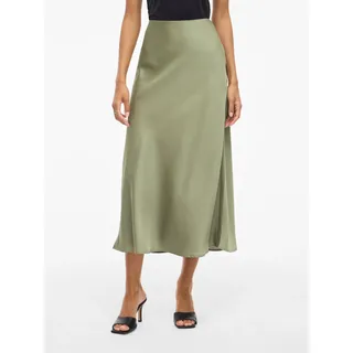 Maxirock VILA "VIELLETTE HW LONG SKIRT - NOOS", Damen, Gr. 38, grün (oil grün), Web, Obermaterial: 100% Polyester, unifarben, Basic schmal wadenlang, Röcke Maxirock, Kunstfaser