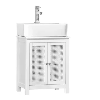 SoBuy Waschbeckenunterschrank Weiß Holzwerkstoff, 50x60x33 cm Badezimmer, Unterschrank mit Gitteroptik-Türen 50x60x33cm