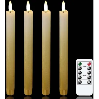 Mavandes LED Stabkerzen mit Fernbedienung und Timerfunktion,Gold Flammenlose Flackernde Batteriebetriebene Kerzen,4 Stück 3D-Docht Echtes Wachs Warmes Feuer LED-Kerzen(2 x 25cm)