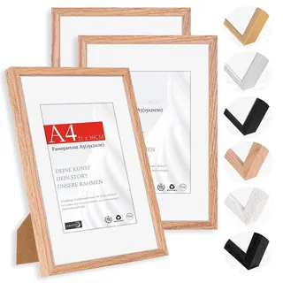 HIMEETIME® 3x Bilderrahmen für DIN A4 21 x 30 cm Natur Holz Eiche Dünner Rahmen,Picture Frame 21 x 29,7cm Diplom- und Dokumentenrahmen mit Folienabdeckung - Wandmontage oder Tischaufsteller