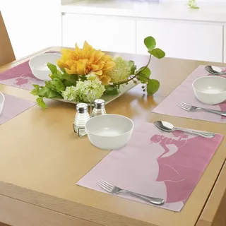 ABAKUHAUS Brautdusche Platzmatten, Braut im rosa Hochzeits-Kleid mit Blumen-flüchtigem Feier-Bild, Tiscjdeco aus Farbfesten Stoff für das Esszimmer und Küch, Hellrosa und Lachs - Rosa