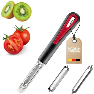 Westmark Schäl-Set, 3-tlg.: 1 Tomaten-/Kiwischäler + 1 Julienne-Klinge + 1 Standard-Klinge, 1 Schäler - 3 Klingen, Tomfix Gallant, Rostfreier Edelstahl/Kunststoff, Schwarz/Rot, 294622E6