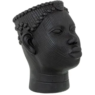 DRW Blumentopf aus Keramik mit Gesicht Einer afrikanischen Frau in Schwarz, 22 x 19 x 26 cm