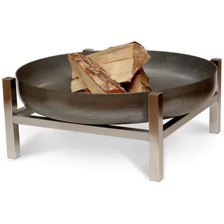 Feuerschale , Edelstahlfarben , Metall , 63x25x63 cm , Grüner Punkt, Made in Europe, Handmade in Europe , abnehmbare Standfüße, hitzebeständig , Gartenmöbel, Feuerschalen & Feuerkörbe