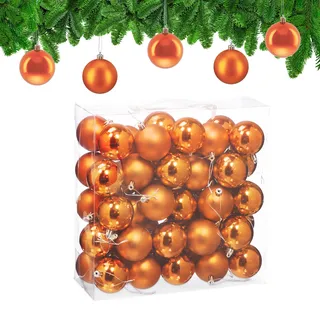 Relaxdays Weihnachtskugeln 50er Set, Weihnachtsdeko, matt & glänzend, Christbaumkugel ∅ 6 cm, Weihnachtsbaumdeko, orange