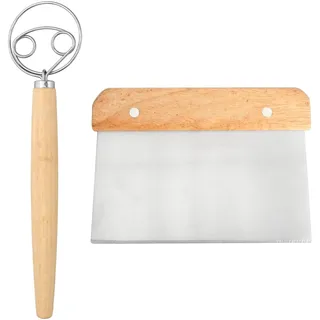 Dänischer Schneebesen Teigschaber, 2 Stück Edelstahl Dänischer Schneebesen mit Holzgriff Präzises Teigritzmesser für Brotbacken, Kuchenzubereitung Teigverarbeitung
