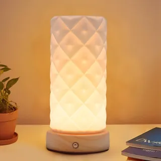 FANSIR Nachttischlampe mit Holzsockel, 9-Stufig Dimmbare Nachttischlampe mit PLA Lampenschirm, Kleine Tischlampe mit USB Kabel für Schlafzimmer Nachttisch Wohnzimme Kinderzimmer(Mittel Schnalle)