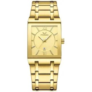 Silverora Herrenuhren Edelstahl Datum Armbanduhr Herren- Analoge Quarz Uhren mit Edelstahlarmband Rechteckige Kalander 3ATM Wasserdicht Armbanduhren Geschenke für Männer Gold