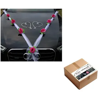 Auto-schmuck so einfach so kreativ Organza M + Herzen Braut Paar Rose Deko Dekoration Autoschmuck Hochzeit Car Auto Wedding Deko Ratan Girlande ®Auto-schmuck PKW (Violett/Weiß/Weiß)