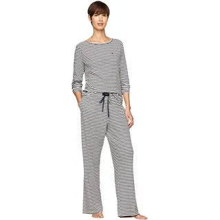 Tommy Hilfiger Damen Pyjama-Set Jersey Print Lang, Mehrfarbig (Mini Bretton Stripe Desert Sky), M