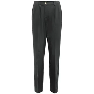 Stoffhose GOLDNER "Bügelfaltenhose mit Teildehnbund", Damen, Gr. 54, N-Gr, grau (anthrazit), Obermaterial: 63% Polyester PES. 34% Viskose CV. 3% Elasthan EL., normal, Hosen Stoffhose, Dekoelement an der Gürtelschlaufe