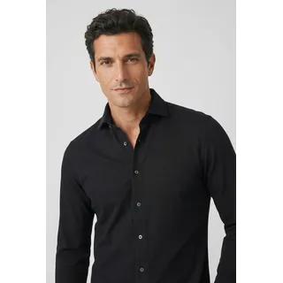 Marc OPolo Langarmhemd Shaped Fit, mit feiner Piqué-Struktur, schwarz navy 898