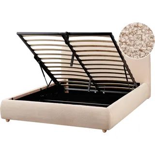 Beliani Bett mit Stauraum Bouclé Blagnac 140 x 200 cm Beige