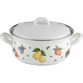 Riess Kasserolle mit Deckel Country Fruit Garden Ø16cm 1 Liter Emaille - Weiß