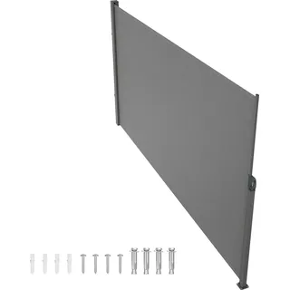 SucceBuy Einziehbare Seitenmarkise, 160 x 298 cm Sichtschutz für den Außenbereich, wasserdichter Raumteiler und Windschutz aus 180 g Polyester für Terrasse, Garten, Balkon, Grau - Grau