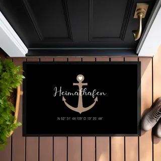 Manufaktur Liebevoll Fußmatte Personalisiert Namen Fussmatte Schmutzfangmatte Koordinaten Heimathafen Anker Teppich Geschenk Hochzeit Familie Geschenk Einzug Umzug Name (Heimathafen)