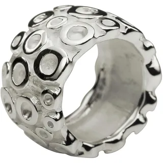 SILBERMOOS Damen Ring Bandring Kreis-Struktur breit matt glänzend massiv 925 Sterling Silber, Größe:60