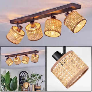 HOFSTEIN Deckenleuchte Barcos, Deckenlampe aus Metall/Korbgeflecht/Rattan in Schwarz/Beige/Natur, verstellbare Leuchte im Boho-Design (Schirme Ø 12 cm), 4 x E14, Esszimmer, Wohnzimmer, Schlafzimmer