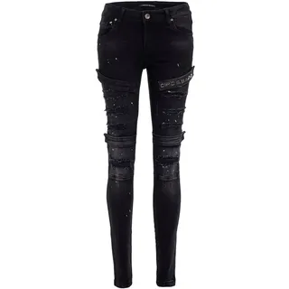 Slim-fit-Jeans CIPO & BAXX "Cipo & Baxx Jeans", Damen, Gr. W28/L34, Länge 34, schwarz, Obermaterial: 98% Baumwolle CO. 2% Elasthan EL., uni, slim fit, Jeans Slim-fit-Jeans, im coolen Biker-Look in Skinny Fit, WD383