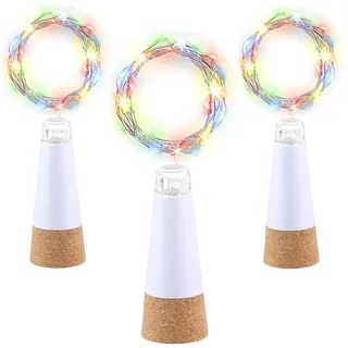 LED Weinflasche Beleuchtung Mehrfarbig, USB Wiederaufladbar Keine Batterie erforderlich, 2M Kupferkabel 20 LED, Flaschenlicht zum Weihnachten Geschenk, Draussen Party Urlaub Deko Licht (3 Stück)