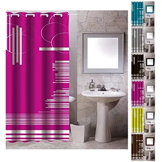 MSV Anti-Schimmel Textil Duschvorhang - Anti-Bakteriell mit 12 Duschvorhangringen - Polyester, „Graphics“ Pink, 180x200cm