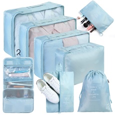 AiQInu Packwürfel Koffer Organizer Set 8-teilige, Multifunktionale Reiseorganizer Wasserdichte Packing Cubes, Kofferorganizer, Kleidertaschen für Kleidung, Schuhbeutel, Kosmetiktasche für Reisen