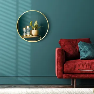 kleankin Badspiegel, Ø50 cm für Wohnzimmer, Schlafzimmer, Badezimmer, IP44, Gold, Alu - Gold